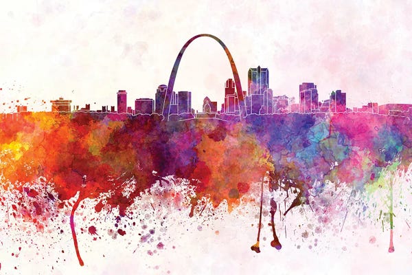 Missouri: St Louis Skyline In Watercolor Background by Paul Rommer