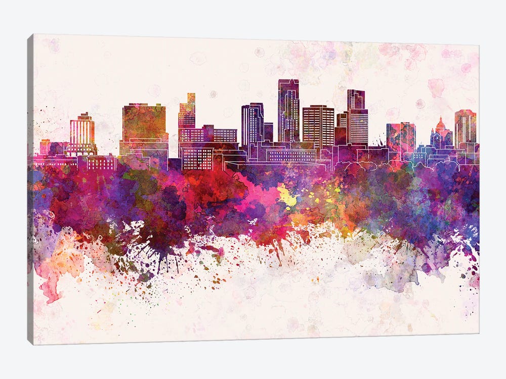 St. Paul Skyline In Watercolor Background by Paul Rommer 1-piece Canvas Art Print