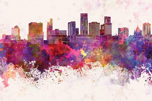 Paul Rommer: St. Paul Skyline In Watercolor Background by Paul Rommer