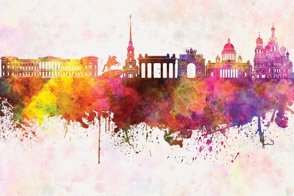 Saint Petersburg, Russia: Saint Petersburg II Skyline In Watercolor Background by Paul Rommer