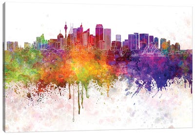 Sydney V2 Skyline In Watercolor Background Canvas Art Print - Sydney Art