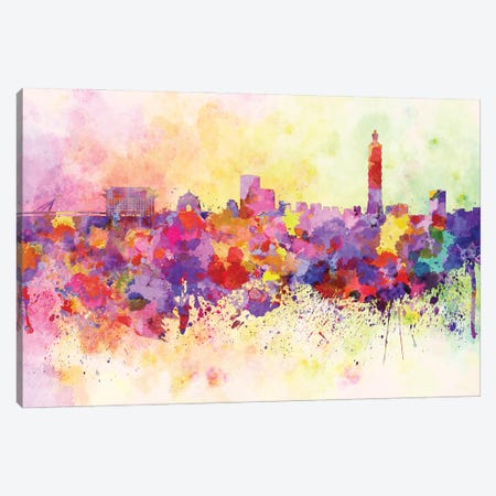 Taipei Skyline In Watercolor Background Canvas Print #PUR1710} by Paul Rommer Canvas Wall Art