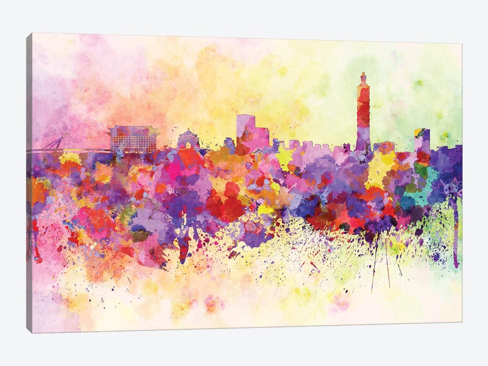 Taipei Skyline In Watercolor Background by Paul Rommer 1-piece Canvas Art
