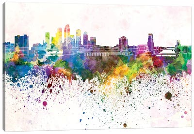 Tampa Skyline In Watercolor Background Canvas Art Print - Florida Art
