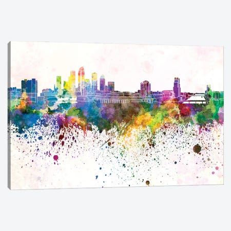 Tampa Skyline In Watercolor Background Canvas Print #PUR1712} by Paul Rommer Canvas Artwork