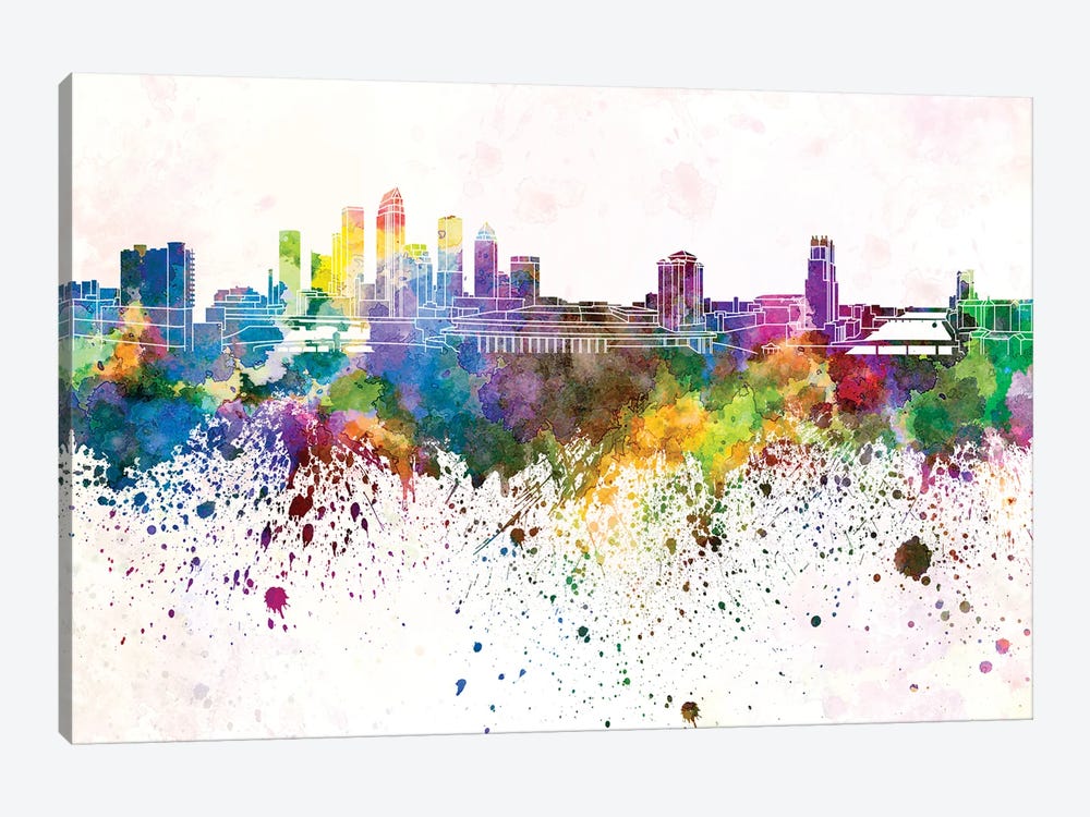 Tampa Skyline In Watercolor Background by Paul Rommer 1-piece Canvas Art