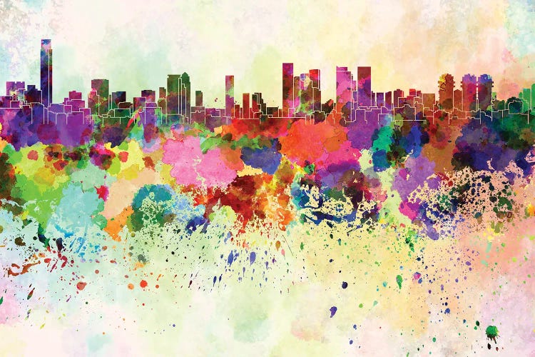 Tel Aviv Skyline In Watercolor Background by Paul Rommer wall art