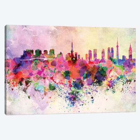 Tokyo Skyline In Watercolor Background Canvas Print #PUR1720} by Paul Rommer Art Print