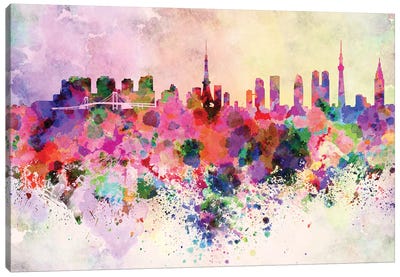 Tokyo Skyline In Watercolor Background Canvas Art Print - Tokyo Art