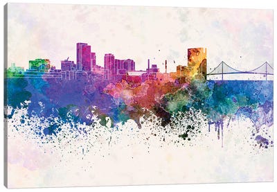 Toledo Oh Skyline In Watercolor Background Canvas Art Print - Ohio Art