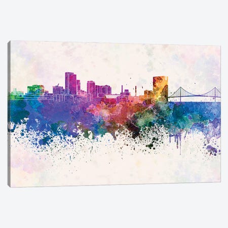 Toledo Oh Skyline In Watercolor Background Canvas Print #PUR1723} by Paul Rommer Art Print