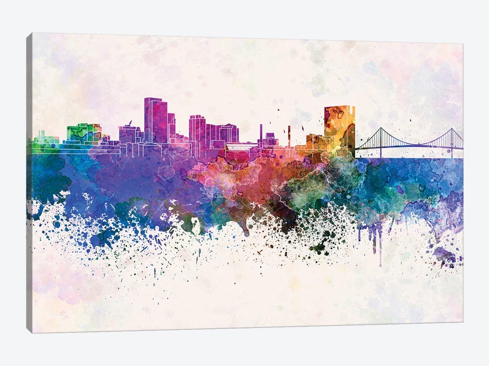 Toledo Oh Skyline In Watercolor Background by Paul Rommer 1-piece Canvas Art
