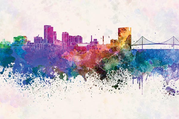 Toledo: Toledo Oh Skyline In Watercolor Background by Paul Rommer