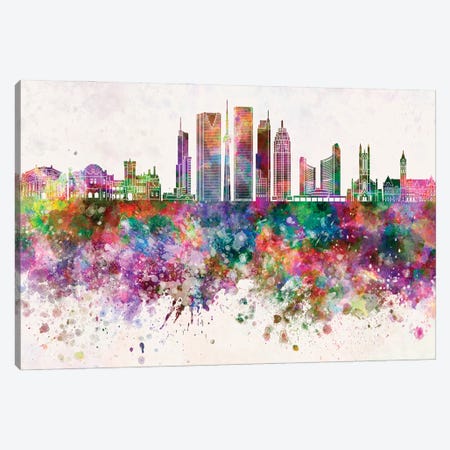 Toronto V2 Skyline In Watercolor Background Canvas Print #PUR1725} by Paul Rommer Canvas Art