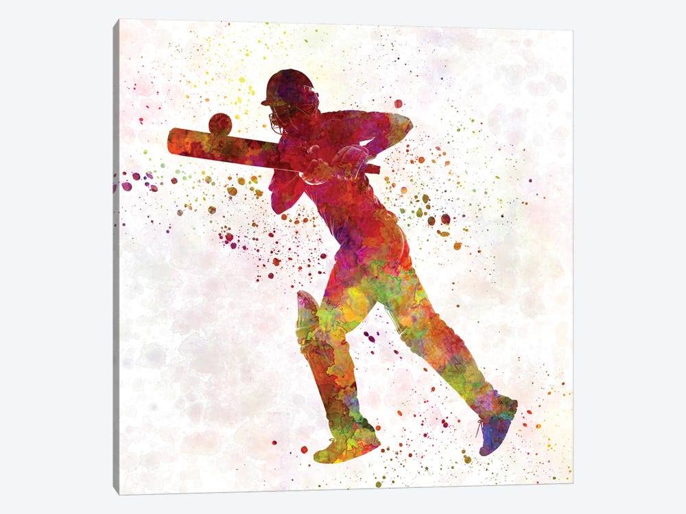 Cricket Player Batsman Silhouette VI by Paul Rommer 1-piece Canvas Art Print