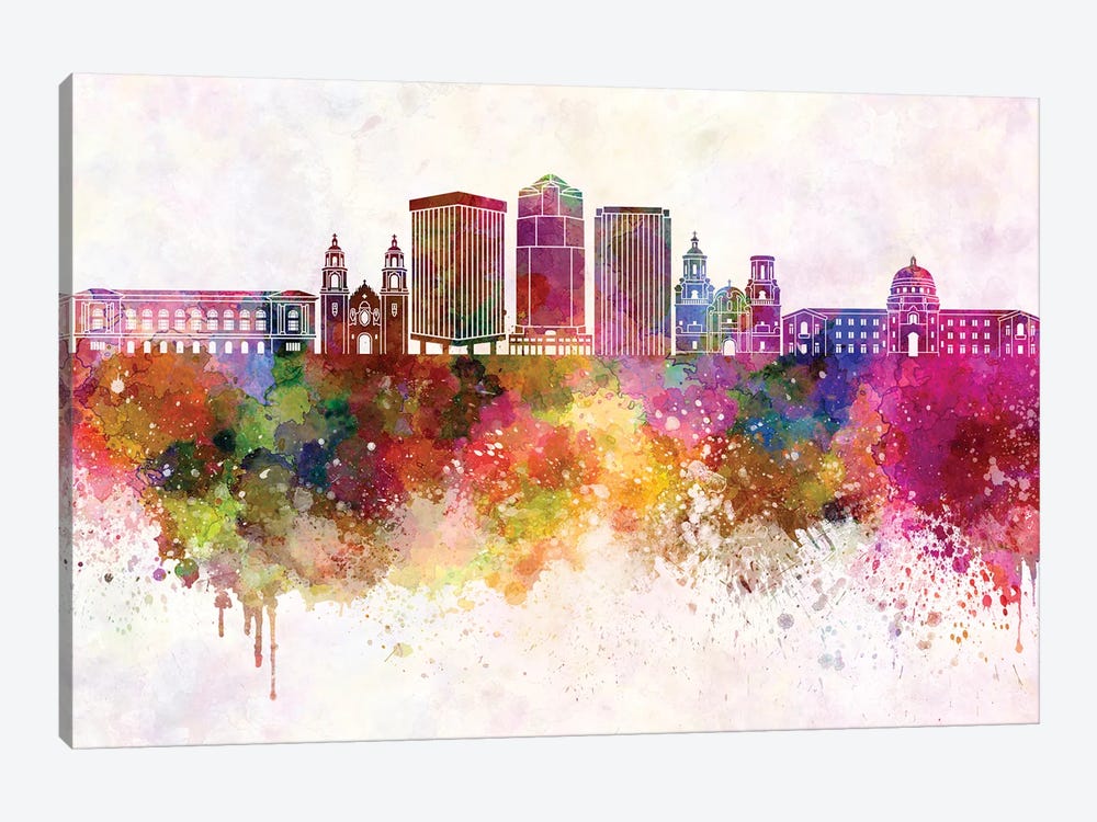 Tucson II Skyline In Watercolor Background by Paul Rommer 1-piece Canvas Art Print