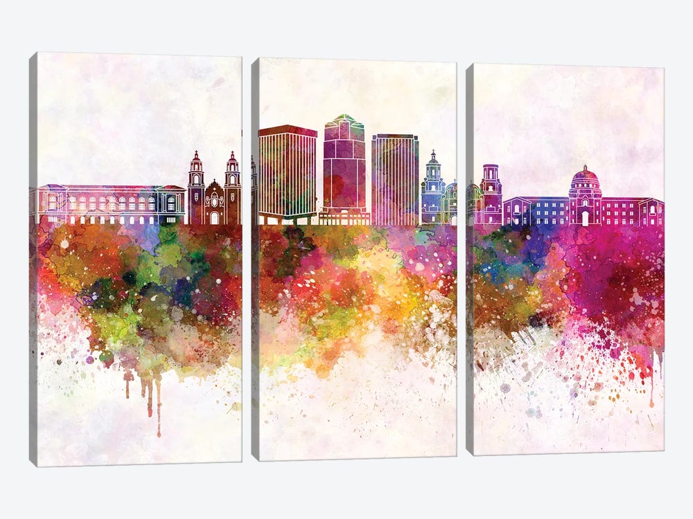 Tucson II Skyline In Watercolor Background by Paul Rommer 3-piece Canvas Print