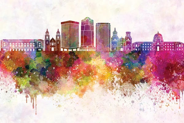 Tucson II Skyline In Watercolor Background