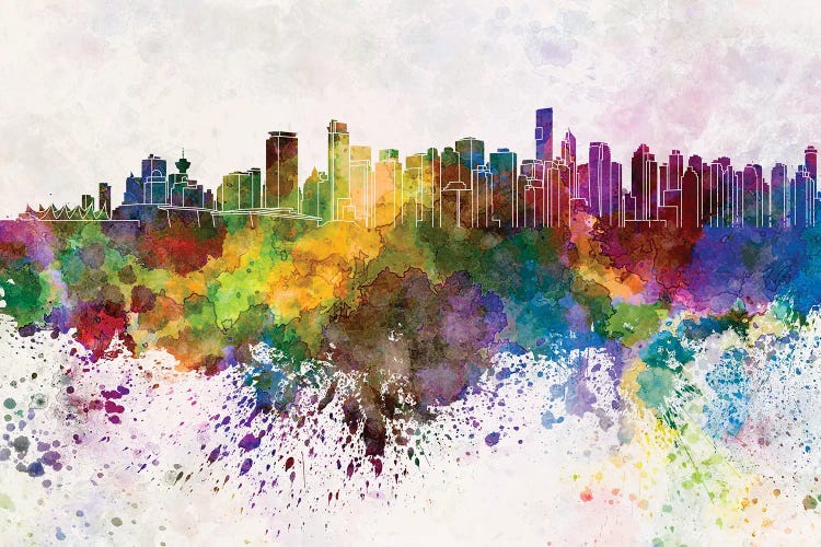 Vancouver Skyline In Watercolor Background by Paul Rommer wall art