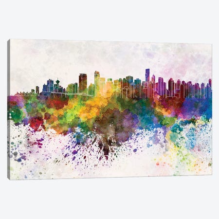 Vancouver Skyline In Watercolor Background Canvas Print #PUR1738} by Paul Rommer Canvas Wall Art