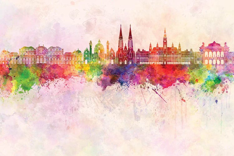 Vienna II Skyline In Watercolor Background by Paul Rommer wall art