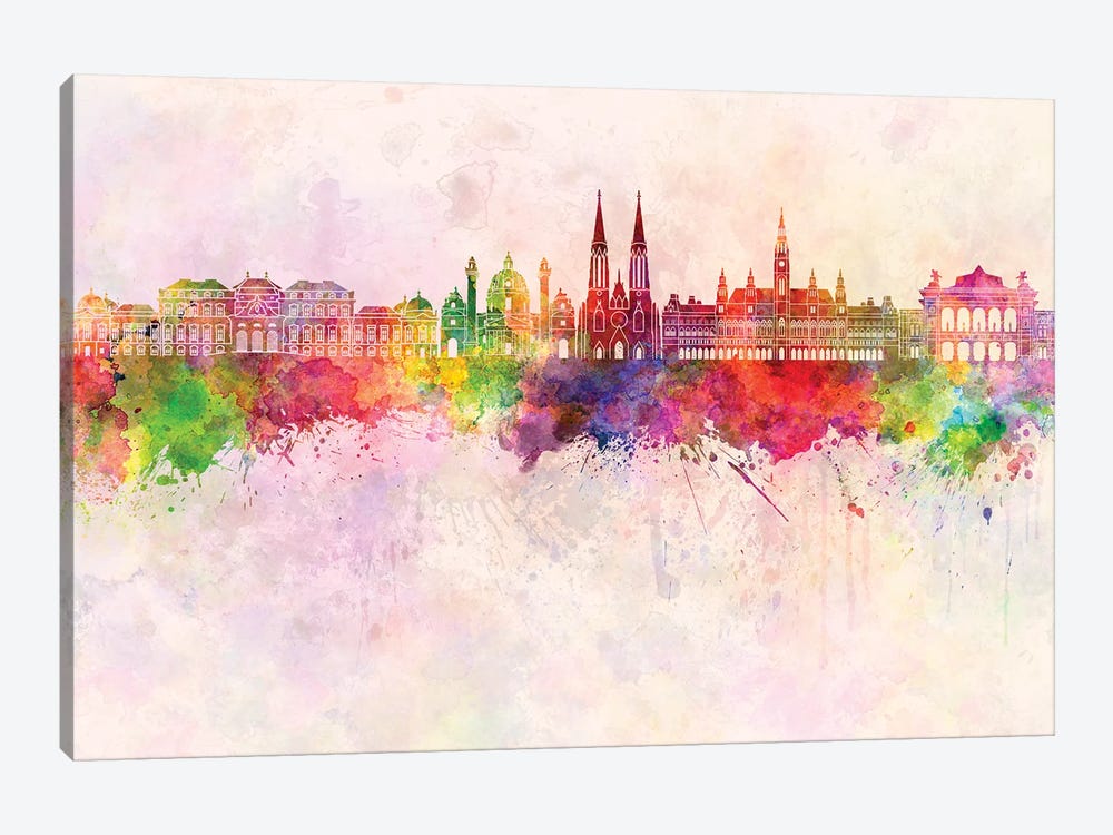 Vienna II Skyline In Watercolor Background by Paul Rommer 1-piece Canvas Wall Art