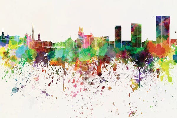 Zurich: Zurich Skyline In Watercolor Background by Paul Rommer