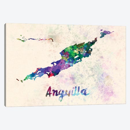 Anguilla Map In Watercolor Canvas Print #PUR1757} by Paul Rommer Art Print