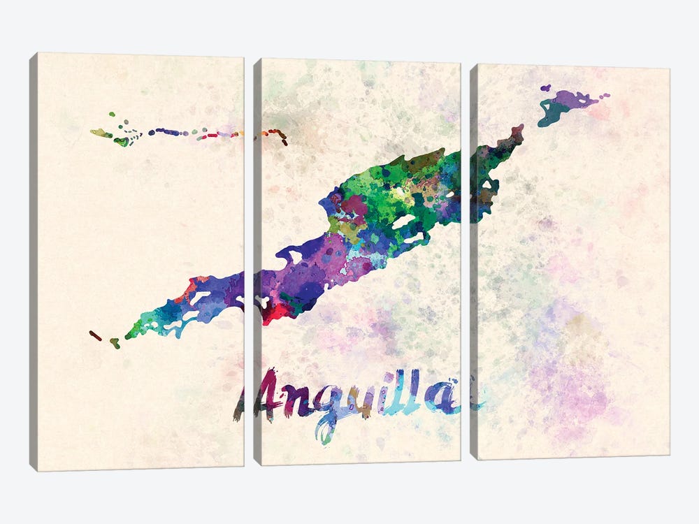 Anguilla Map In Watercolor by Paul Rommer 3-piece Art Print