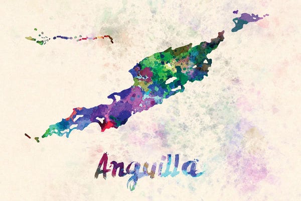Caribbean: Anguilla Map In Watercolor by Paul Rommer