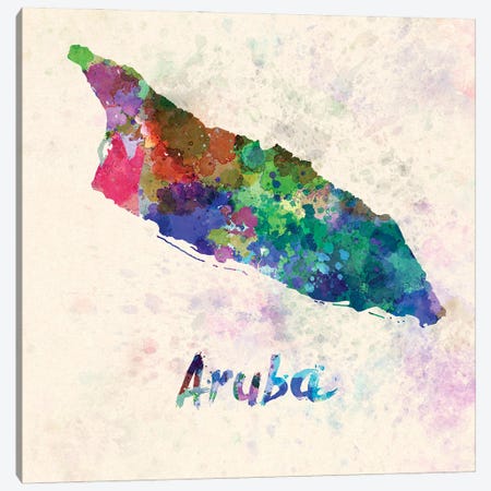 Aruba Map In Watercolor Canvas Print #PUR1758} by Paul Rommer Canvas Artwork