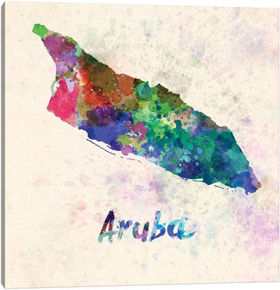 Aruba Map In Watercolor Canvas Art Print - Aruba