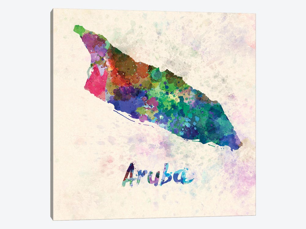 Aruba Map In Watercolor by Paul Rommer 1-piece Canvas Wall Art