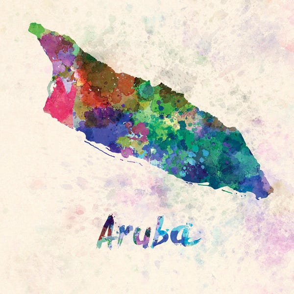 Aruba: Aruba Map In Watercolor by Paul Rommer