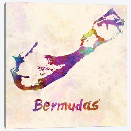 Bermudas Map In Watercolor Canvas Print #PUR1759} by Paul Rommer Canvas Art