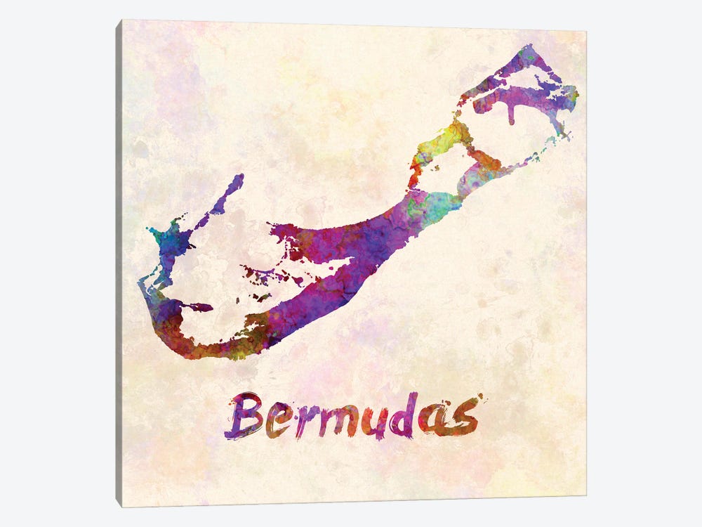 Bermudas Map In Watercolor by Paul Rommer 1-piece Art Print