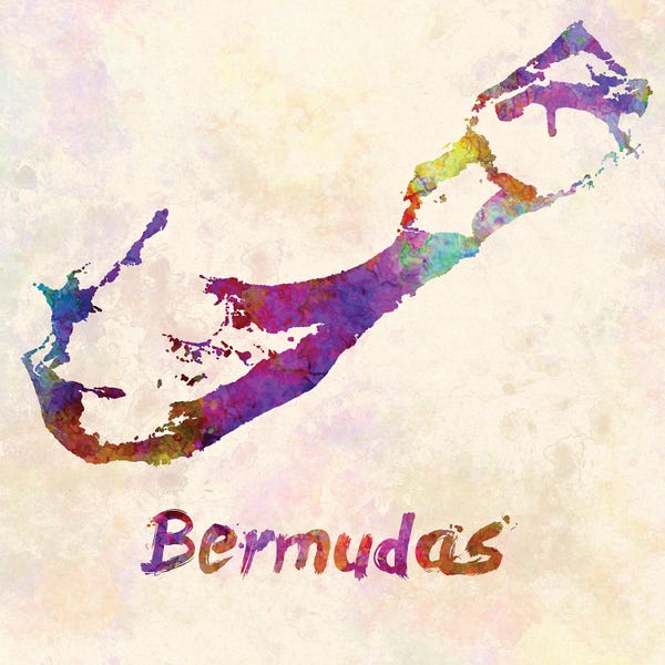 Bermuda: Bermudas Map In Watercolor by Paul Rommer