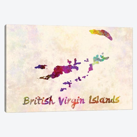 British Virgin Islands Map In Watercolor Canvas Print #PUR1761} by Paul Rommer Canvas Print