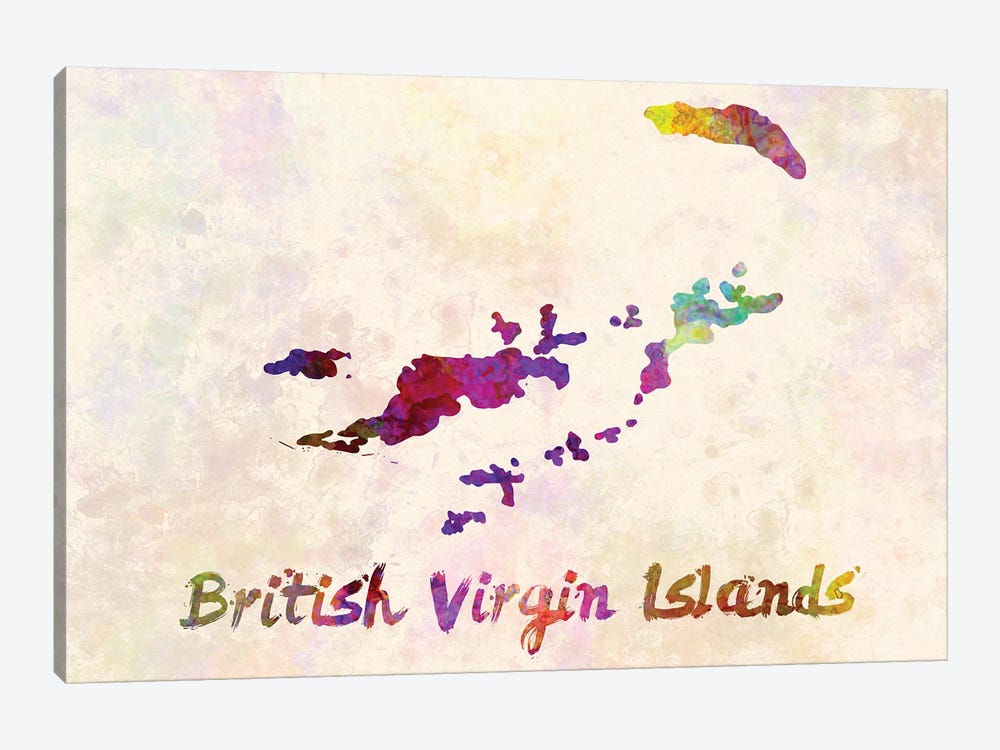 British Virgin Islands Map In Watercolor by Paul Rommer 1-piece Canvas Wall Art