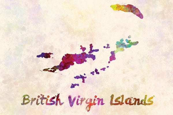 Paul Rommer: British Virgin Islands Map In Watercolor by Paul Rommer