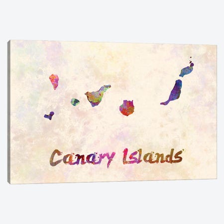 Canary Islands Map In Watercolor Canvas Print #PUR1762} by Paul Rommer Canvas Print