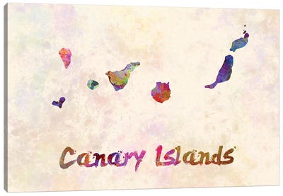 Canary Islands Map In Watercolor Canvas Art Print