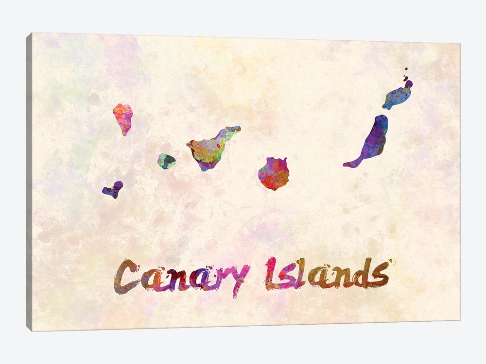 Canary Islands Map In Watercolor by Paul Rommer 1-piece Canvas Print