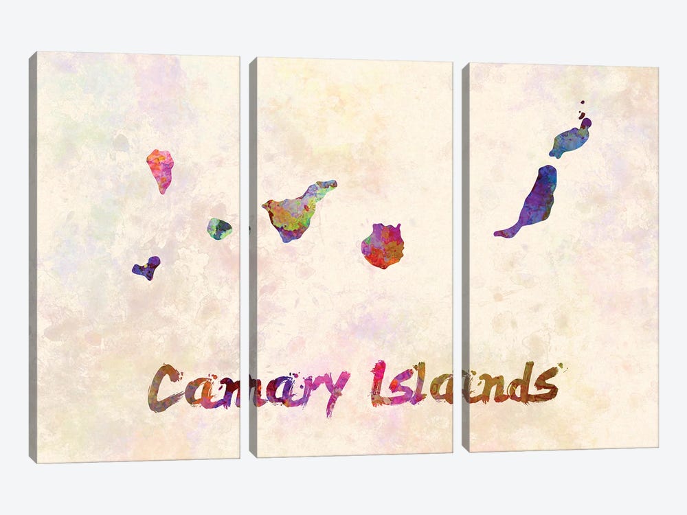 Canary Islands Map In Watercolor by Paul Rommer 3-piece Art Print