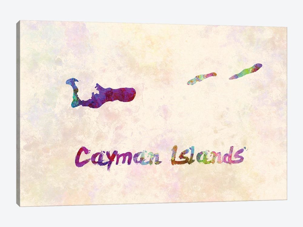 Cayman Islands Map In Watercolor by Paul Rommer 1-piece Canvas Art