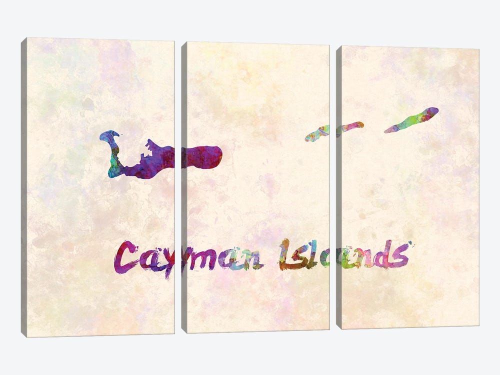 Cayman Islands Map In Watercolor by Paul Rommer 3-piece Canvas Artwork