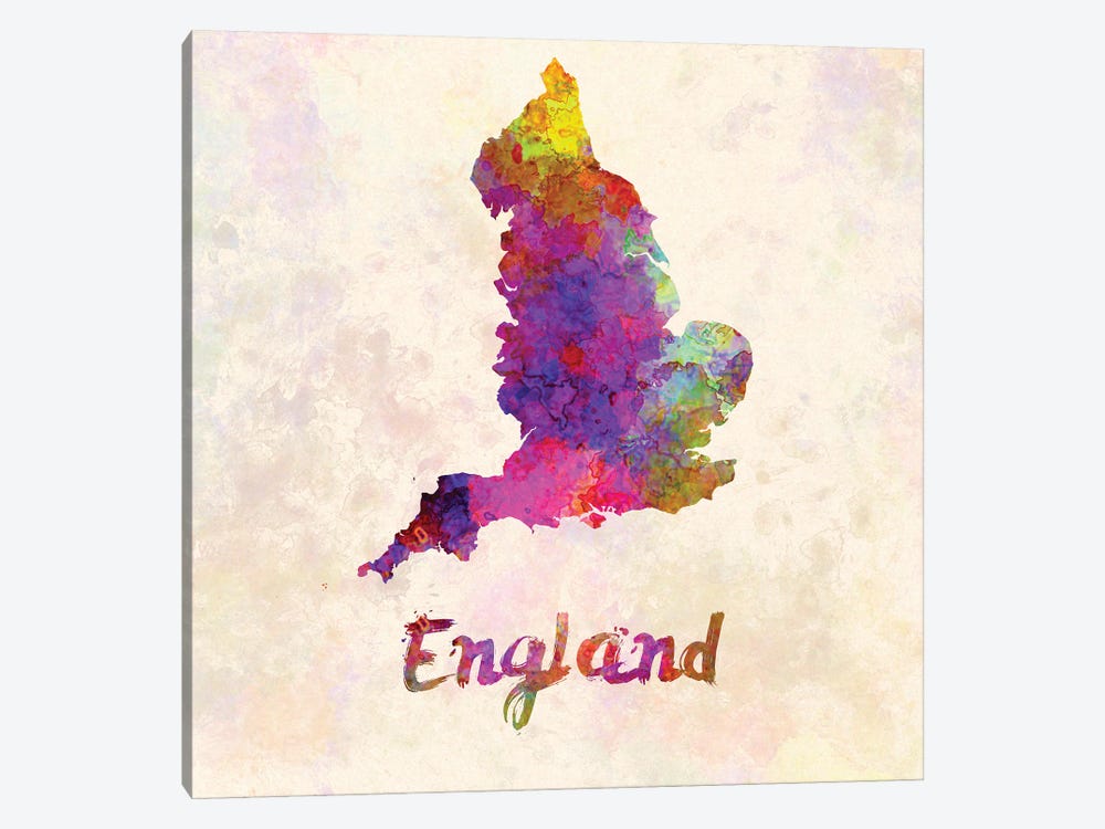 England Map In Watercolor 1-piece Canvas Art