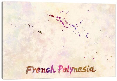French Polynesia Map In Watercolor Canvas Art Print - French Polynesia Art