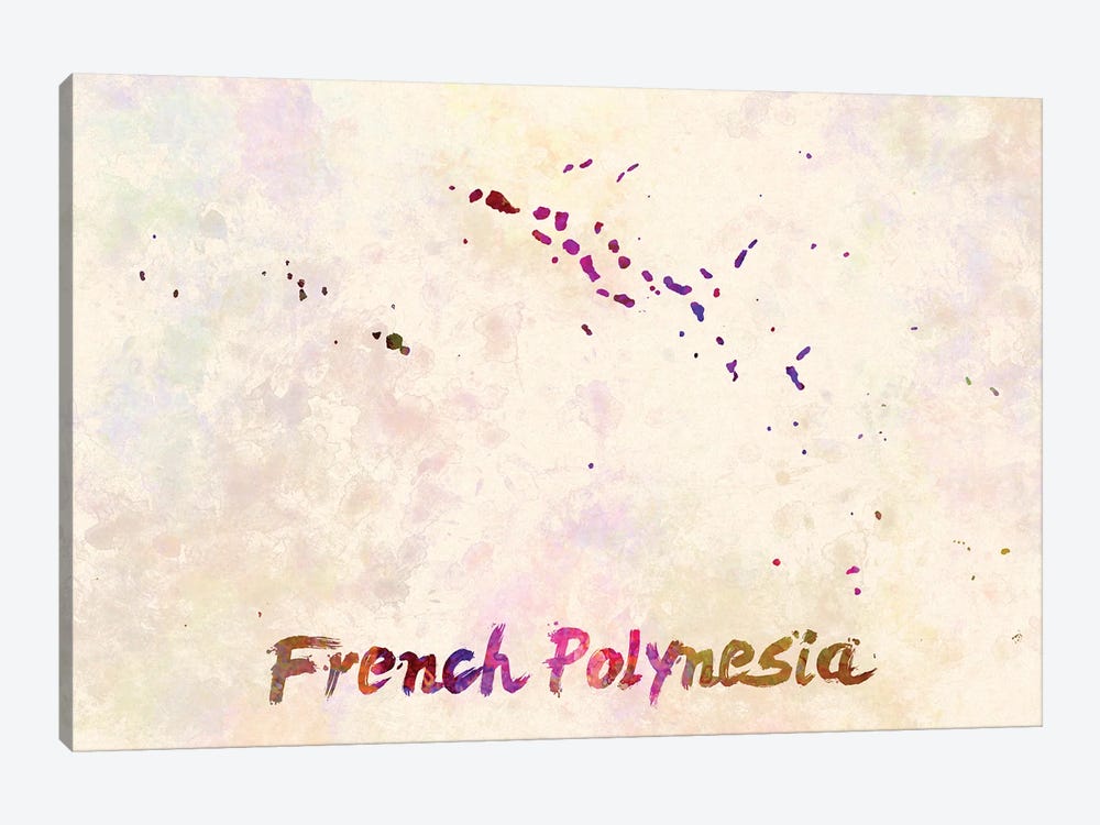 French Polynesia Map In Watercolor by Paul Rommer 1-piece Canvas Artwork