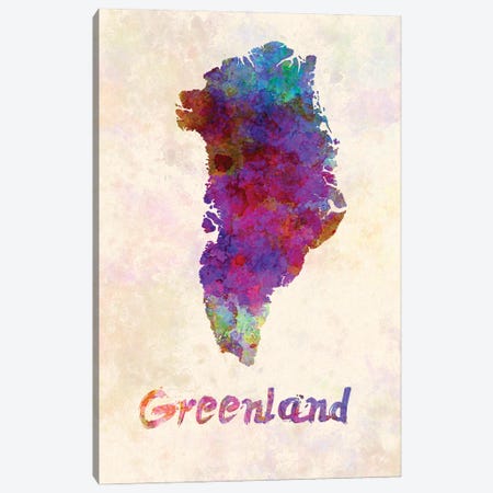 Greenland Map In Watercolor Canvas Print #PUR1772} by Paul Rommer Canvas Artwork